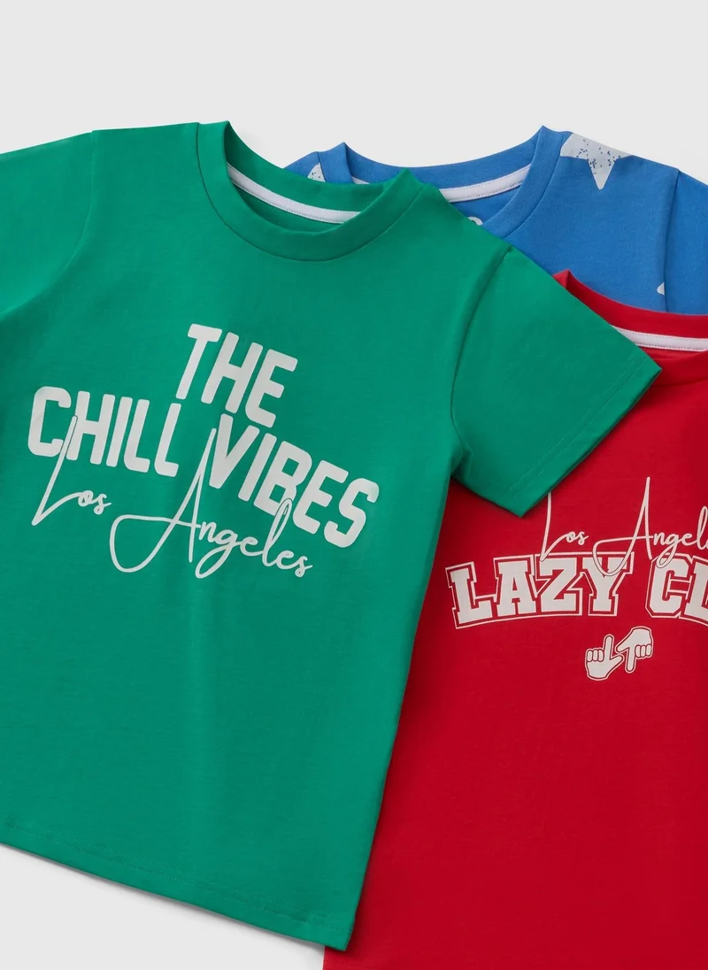 ماتلان 3 Pack Boys Multicolour Slogan Short Pyjama Sets